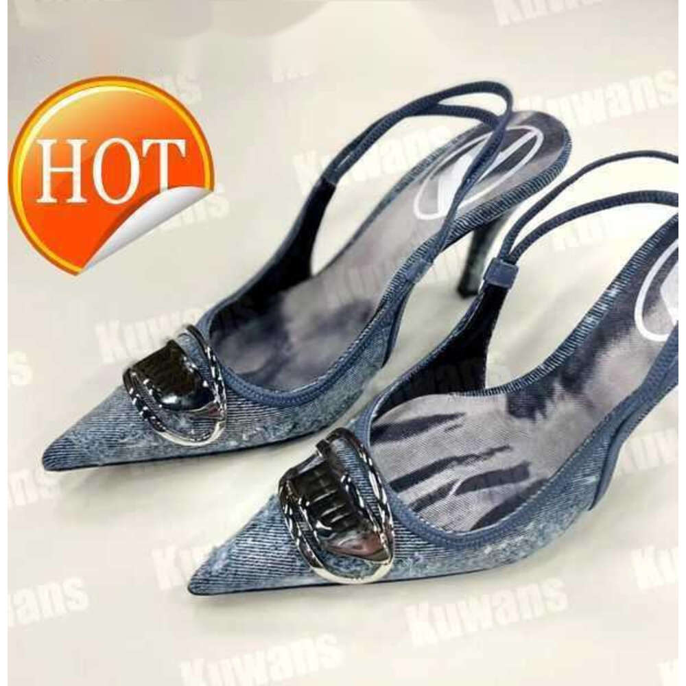Heels Denim 2023ss Slingback New Womens Sandals Pumps D Kittie Canvas Beach Summer Designer Womens High Heel