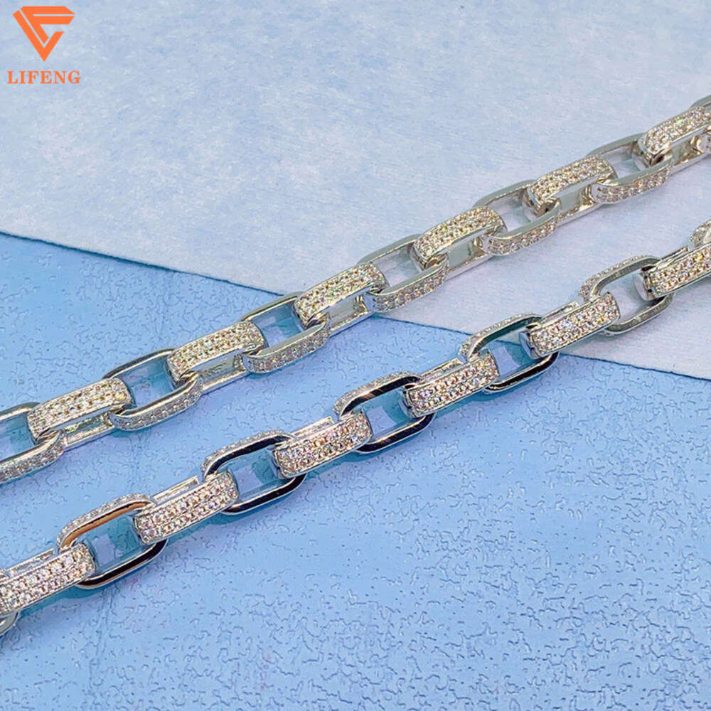 Custom Fashion Jewelry Iced Out Vvs Moissanite Hiphop Cuban Link Chain White Gold Plated 925 Silver Round Circle Chain Necklace