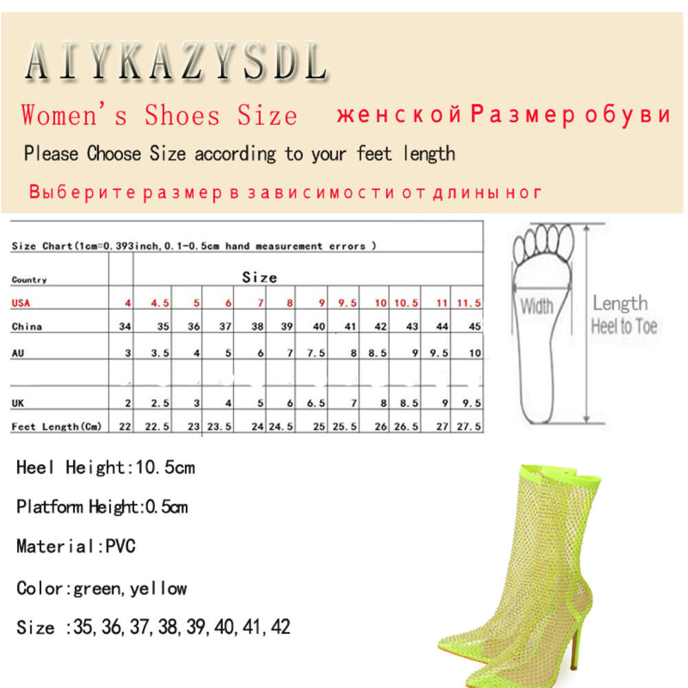 AIYKAZYSDL Mesh Net Clear Transparent Ankle Stretch Sock Boots Women High Heels Rhinestone Crystal Neon Green Yellow Shoes