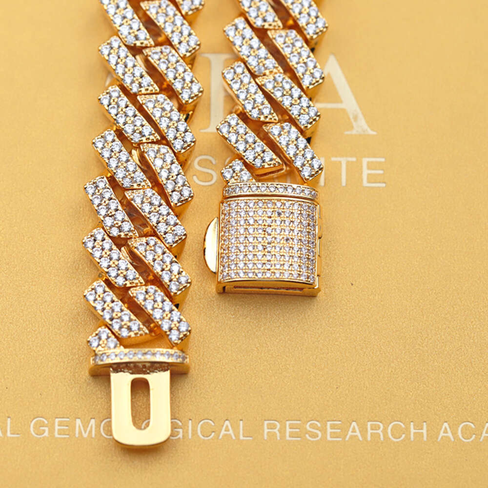 Wholesale 2rows 14mm Wide 925 Silver with Moissanite Diamond Hip Hop Cuban Link Chain for Mens Hiphop Necklace
