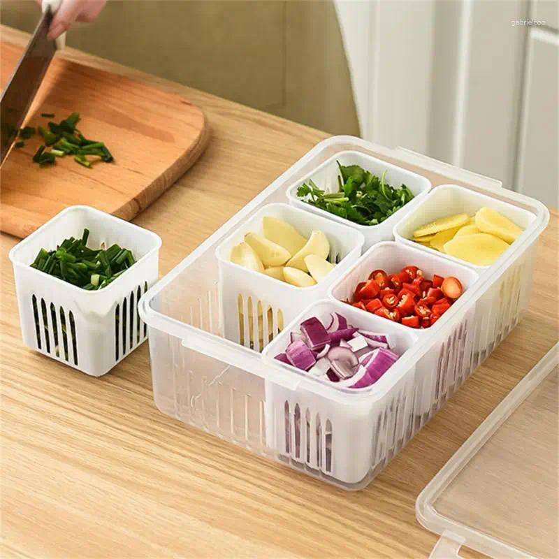 Storage Bottles Refrigerator Drain Fresh-Keeping Box Six Grids Kitchen Organizer Vegetable Fruit Preparation Ginger Garlic Onion