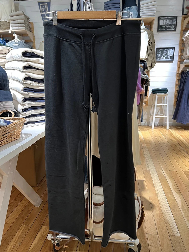 Retro Solid Drawstring Wide Leg Pants Women Spring Gray Casual High Waist Joggers Sweatpants Femme Y2k Streetwear Loose Trousers 240530