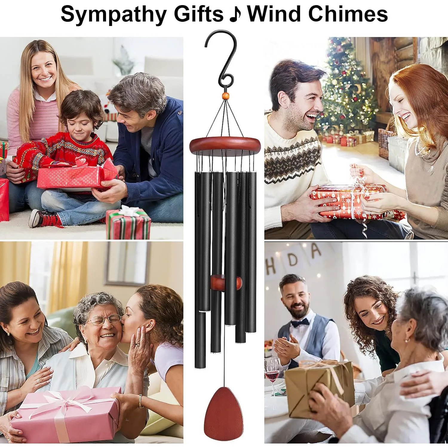 Large aluminum wind chime 37 inches creating a Zen atmosphere for outdoor garden courtyard decoration classic black suitable for living 240530bj