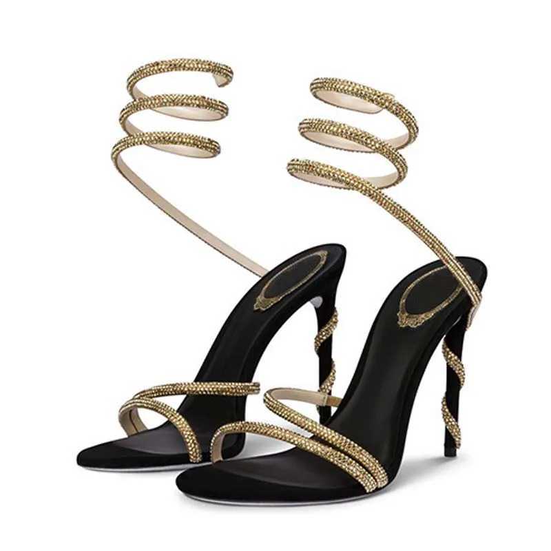 Rhie Toe Open Crystal Eilyken Woman Sandals Design Sexy Thin High Heels Party Prom Shoes Fashion Ankle Strap Pu