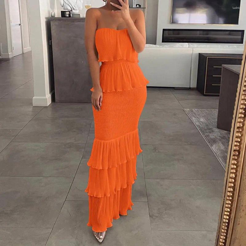 Casual Dresses Slim Fit Women Dress Party Elegant Off Shoulder Maxi Pleated Ruffle Backless For Cocktail Parties Banquets