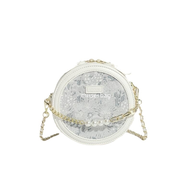 Small round bag with niche design chain for women's spring and summer new high-end texture versatile fashion one shoulder crossbody small bag