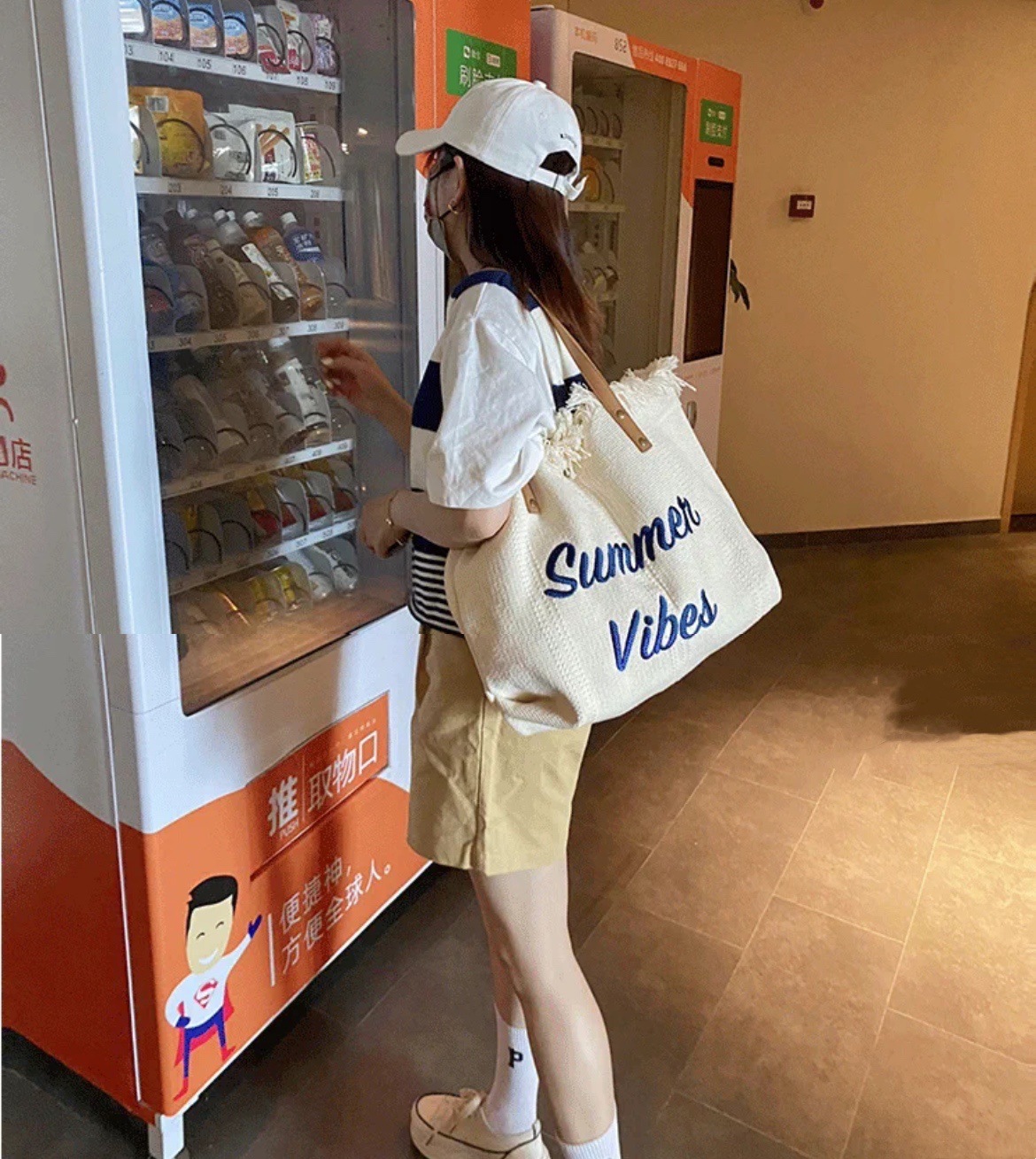 Fashionable and Spacious Canvas Tote Bags for Women with Embroidered Letters