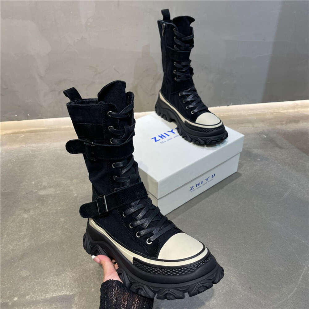 Short Women's Nubuck Non-Slip 2024 Autumn Thick Bottom Motorcycle Boots 4