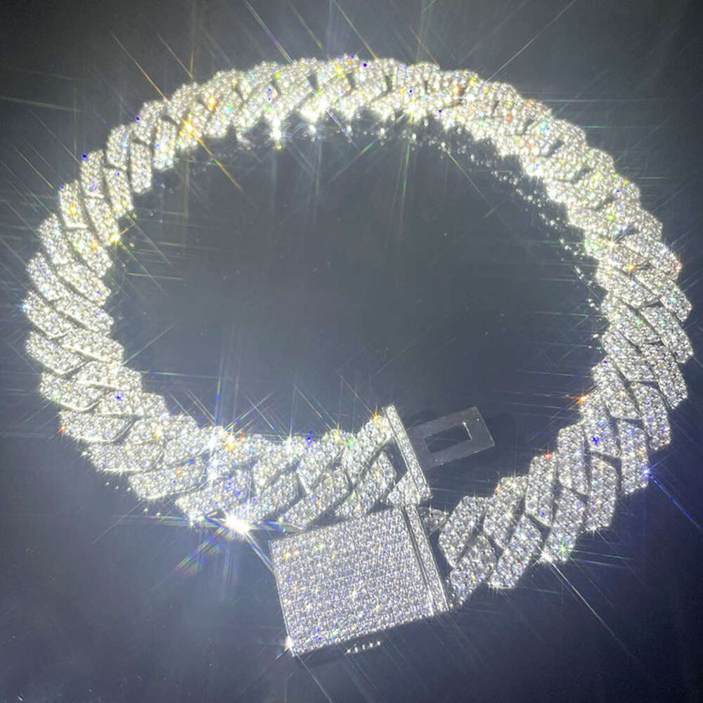 Large Size 19mm Wide 2 Rows Gra Moissanite Dia Sier Cuban Link Chain for Mens Hip Hop Necklace
