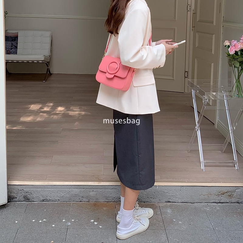 Niche Design Summer Peach Pink New PU Women's Bag Girl Heart Macaron Single Shoulder Crossbody Small Square Bag Trendy