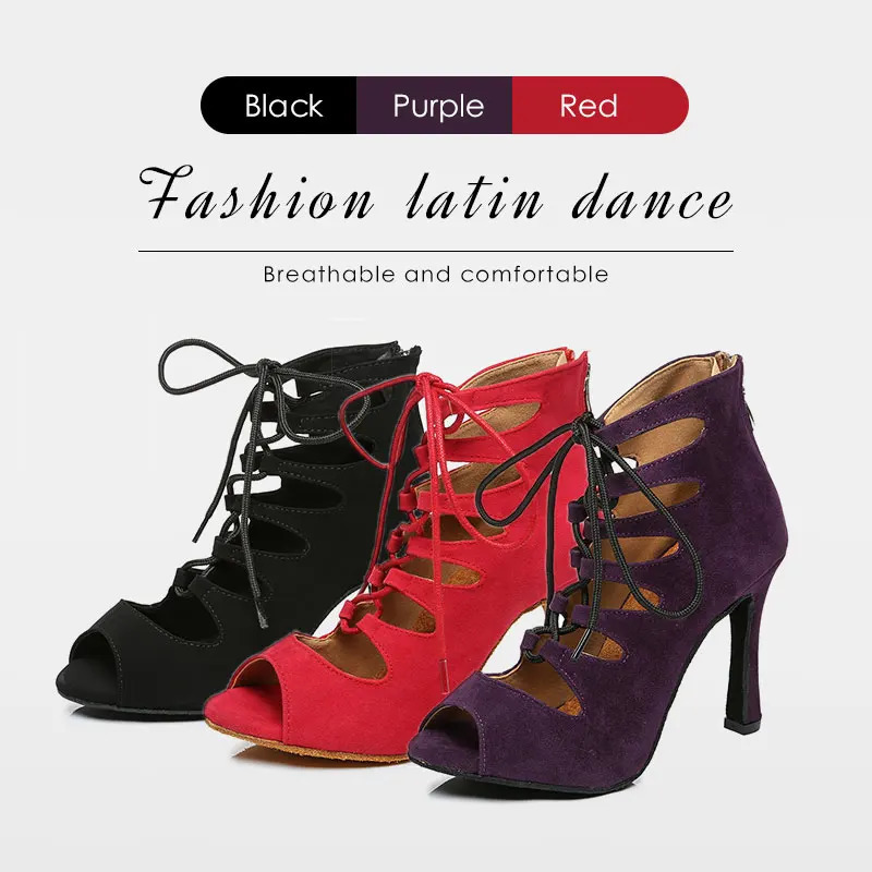 DKZSYIM Women Lace UP Latin Dance Shoes High Heels Ballroom Tango Dancing Boots Open Toes Soft Soles PartyCasual Dance Shoes 240607