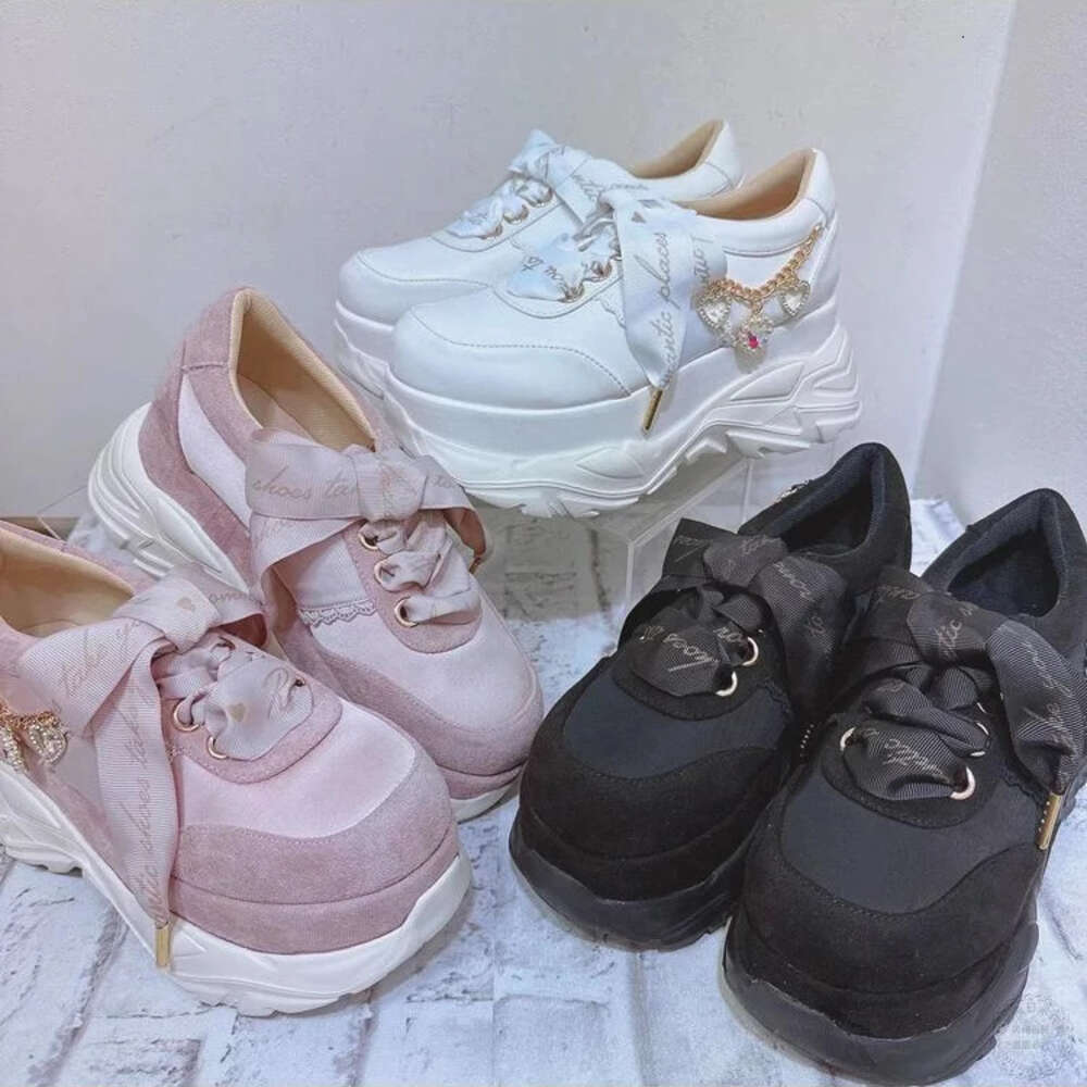 Liz Japanese Heart Shape Rhinestone Pearl Mine Series Thick Bottom Platform Lolita Casual Muffin Sweet Sports Shoes