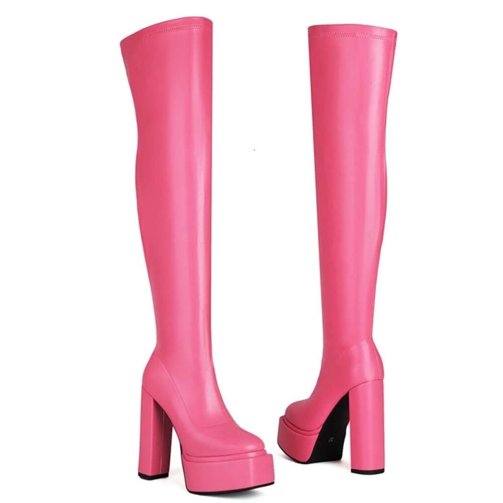 Sexy Over The Knee High Boots Women Platform Red White Black Long Thigh Boot Thick Heels Winter Dance Shoes Lady Large Size 48