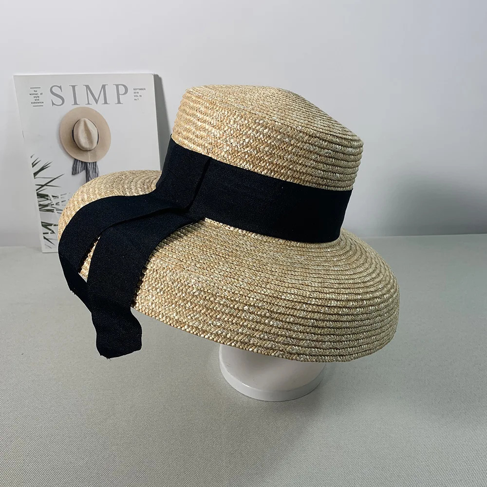 Womens summer big soft top hat straw hat with black and white ribbon lace tie m wide brim sun hat UV protection beach hat cap 240601