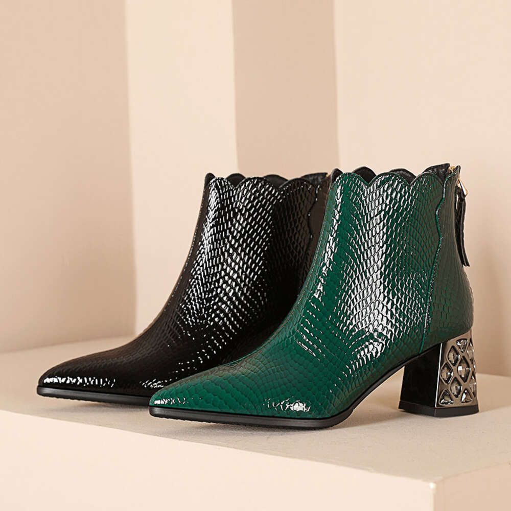 Phoentin Crystal High Heel Ankle For Women 2022 New Elegant Pointed Toe Autumn Winter Genuine Leather Short Boots Ft2021