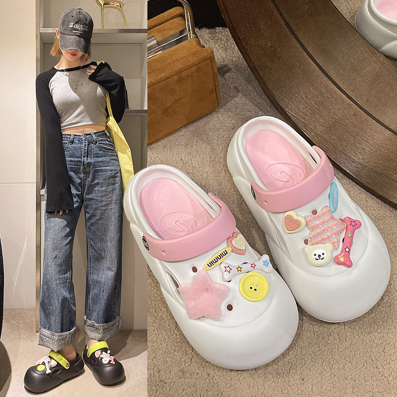 Style 2024 Fashion Summer New Soft Thick Sole Anti slip Elevated Hole Shoes Versatile for External Wear Cute Toe Slippers Free of Shipping Lhshoe