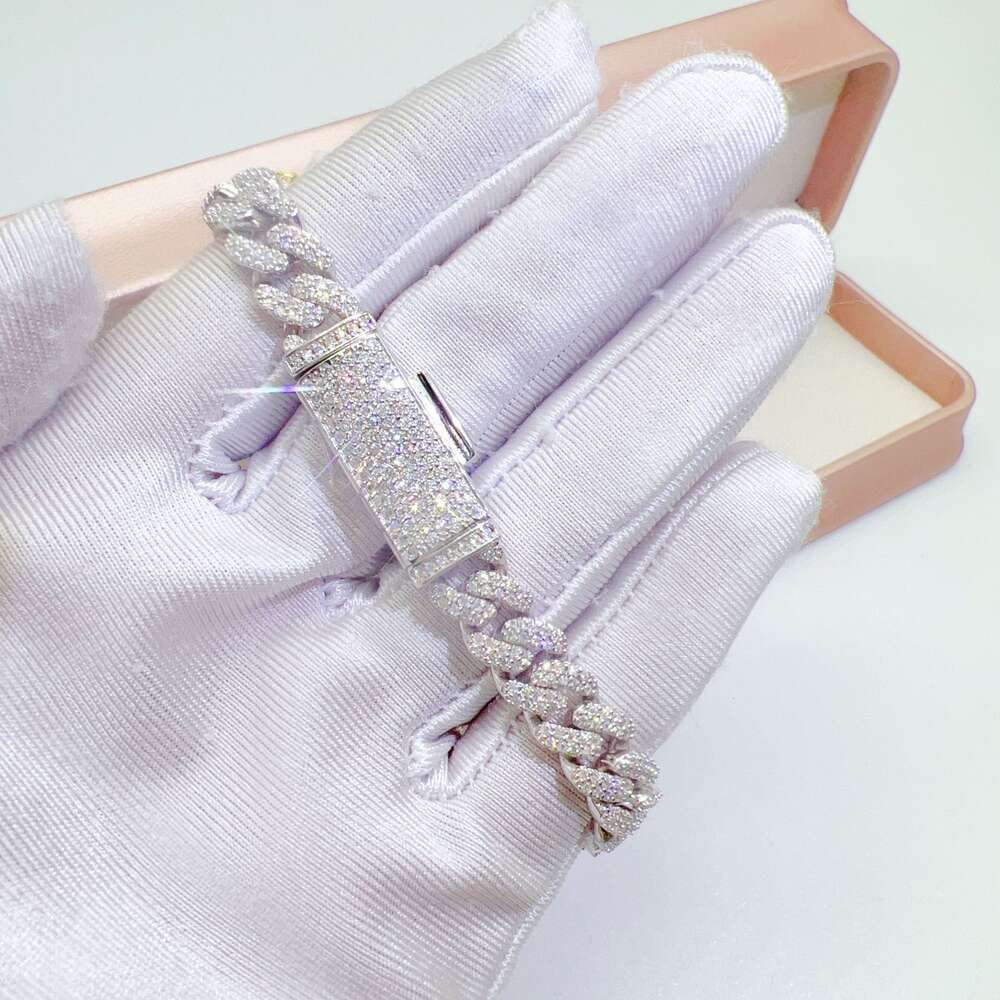 Moissanite necklace 20 years of experience in manufacturing Hip Hop 8mm Double Rowed Stone Necklace Sier moissanite Cubanlink Chain Necklace