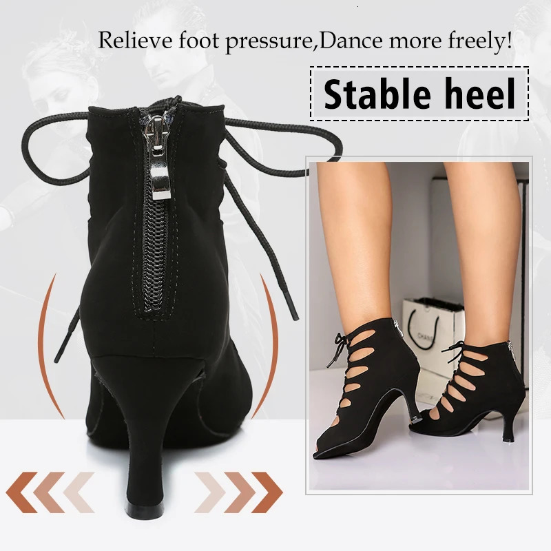 DKZSYIM Women Lace UP Latin Dance Shoes High Heels Ballroom Tango Dancing Boots Open Toes Soft Soles PartyCasual Dance Shoes 240607