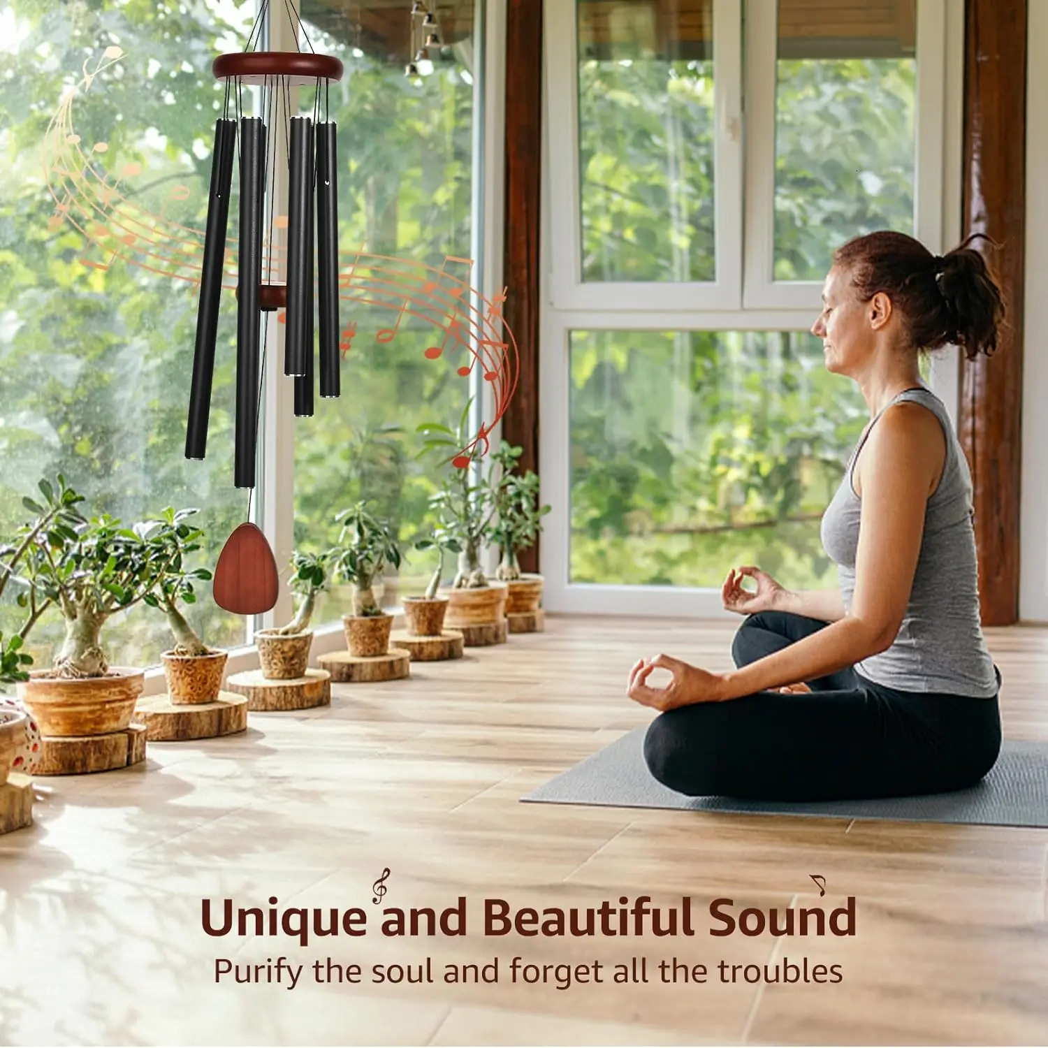 Large aluminum wind chime 37 inches creating a Zen atmosphere for outdoor garden courtyard decoration classic black suitable for living 240530bj