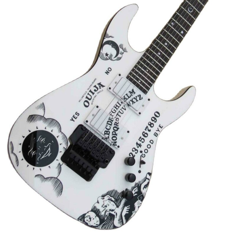 New!!! Top White Color ,Personality Pattern, Kirk Hammett Ouija Electric Guitar,