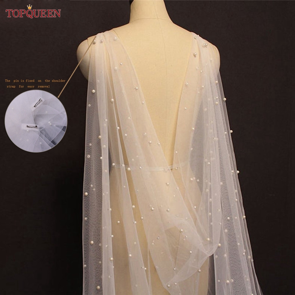 TOPQUEEN G41 DIY Black Bridal Cape Veil Elegant Bachelor Party Cape Bridal Accessories For Wedding Sleeves White Cape for Women