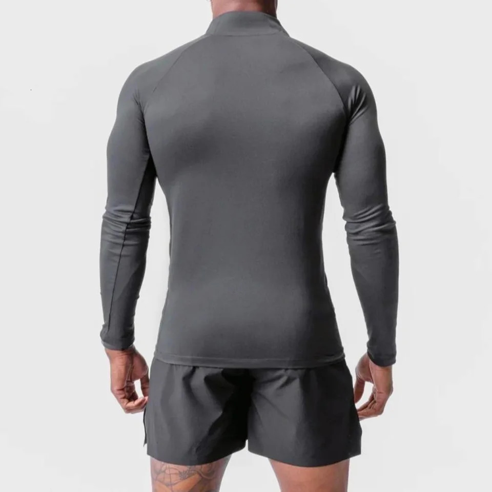 Tee Men T-Shirt Active Sports Tops Casual Gym Half High Collar Muscle Long Sleeve Polyester Quick Drying Slim Fit 240603