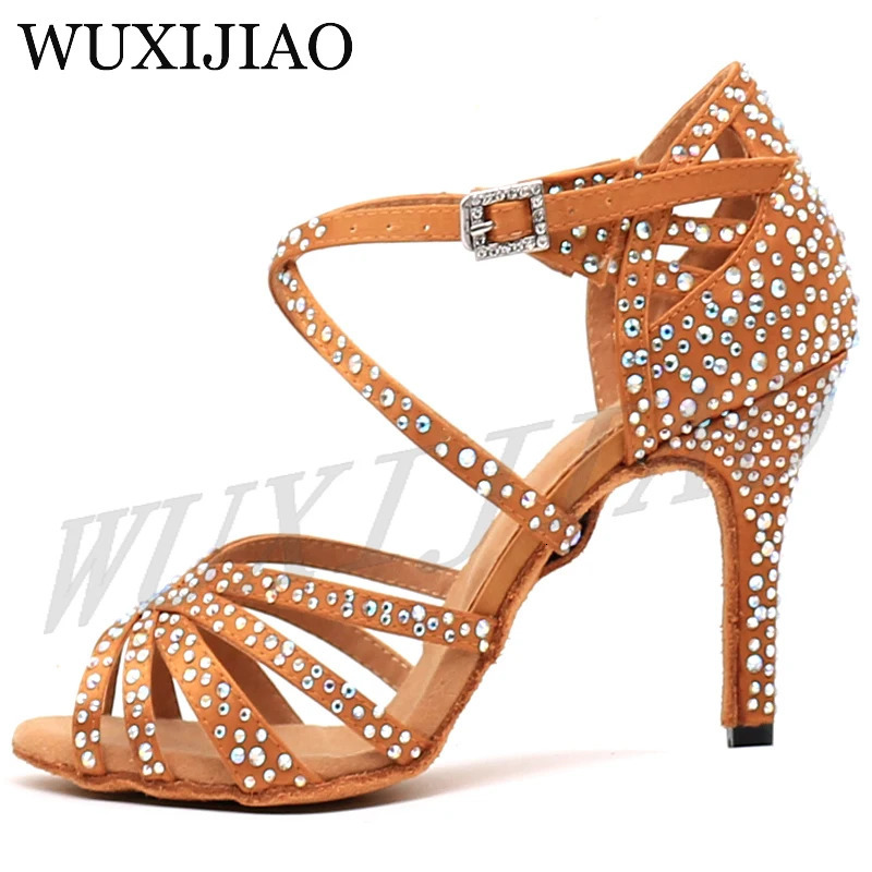 Women's Satin Shining Rhinestones Soft New Hot Bottom Party - Salsa Latin Dance Shoes (Heel: 5Cm/10Cm)