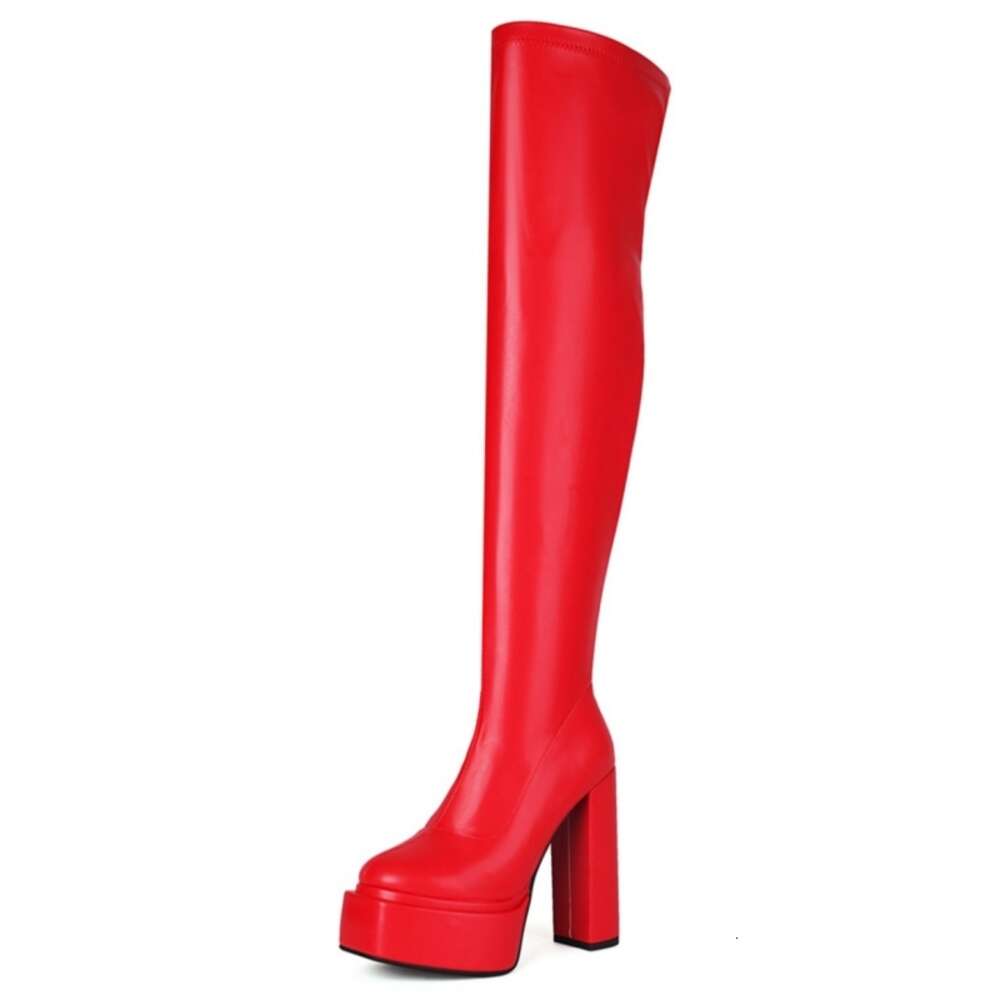 Sexy Over The Knee High Boots Women Platform Red White Black Long Thigh Boot Thick Heels Winter Dance Shoes Lady Large Size 48