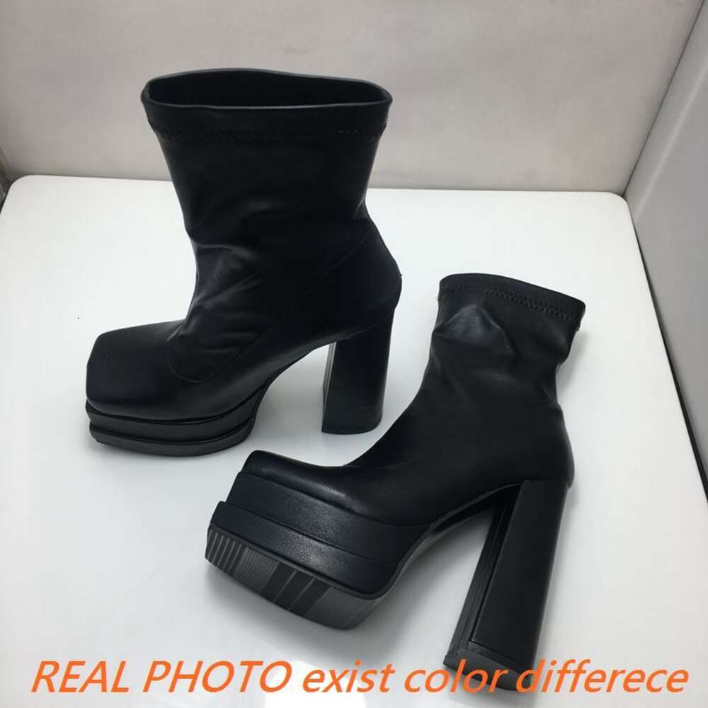 Brand New Autumn Winter Mid Calf Boots Punk Goth Chunky Platform High Heels Motorcycle Long Booty Women Shoes Big Size 46 47 48
