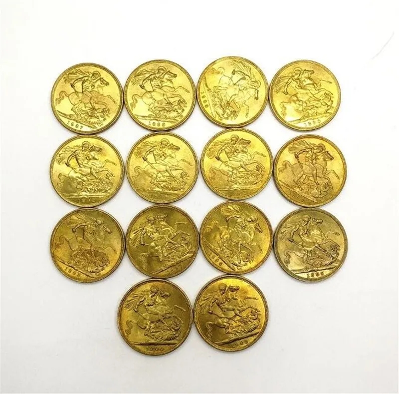 1887-1900 Victoria Sovereign Coins 14PCS/Set 38mm Small Gold Souvenir Coin Collectible Commemorative Coin