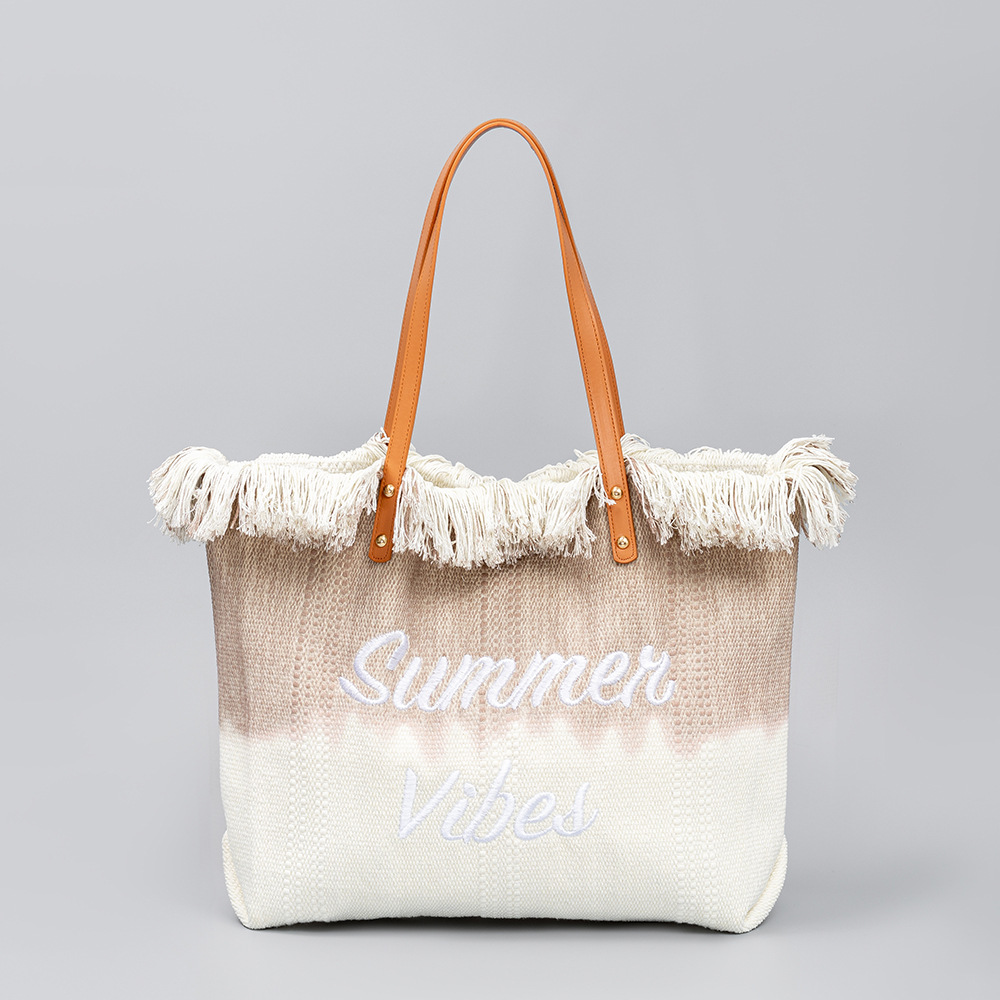 Embroidered tote leisure practical magnetic buckle handbag for seaside vacation underarm bag for women beach single shoulder canvas bag