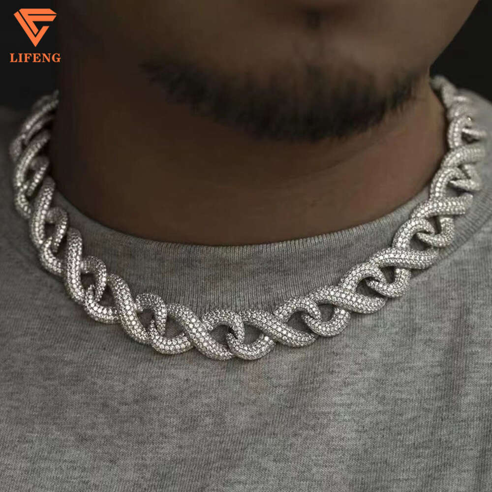 New Arrival Fashion Jewelry Popular White Gold Plated S925 Iced Out 18mm Vvs Moissanite Hip Hop Initial Cuban Chain Men Necklace