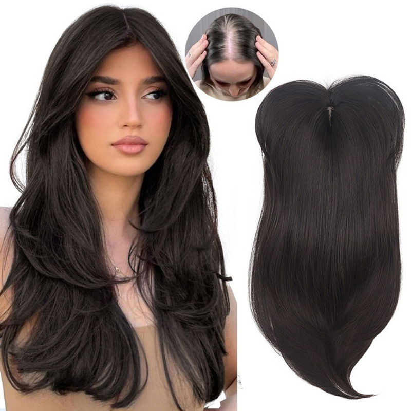 Synthetic Hair Wig Lets Naturally Breathable Ombre Color Curly Eight-character Bangs Brownish-black Color 18inch