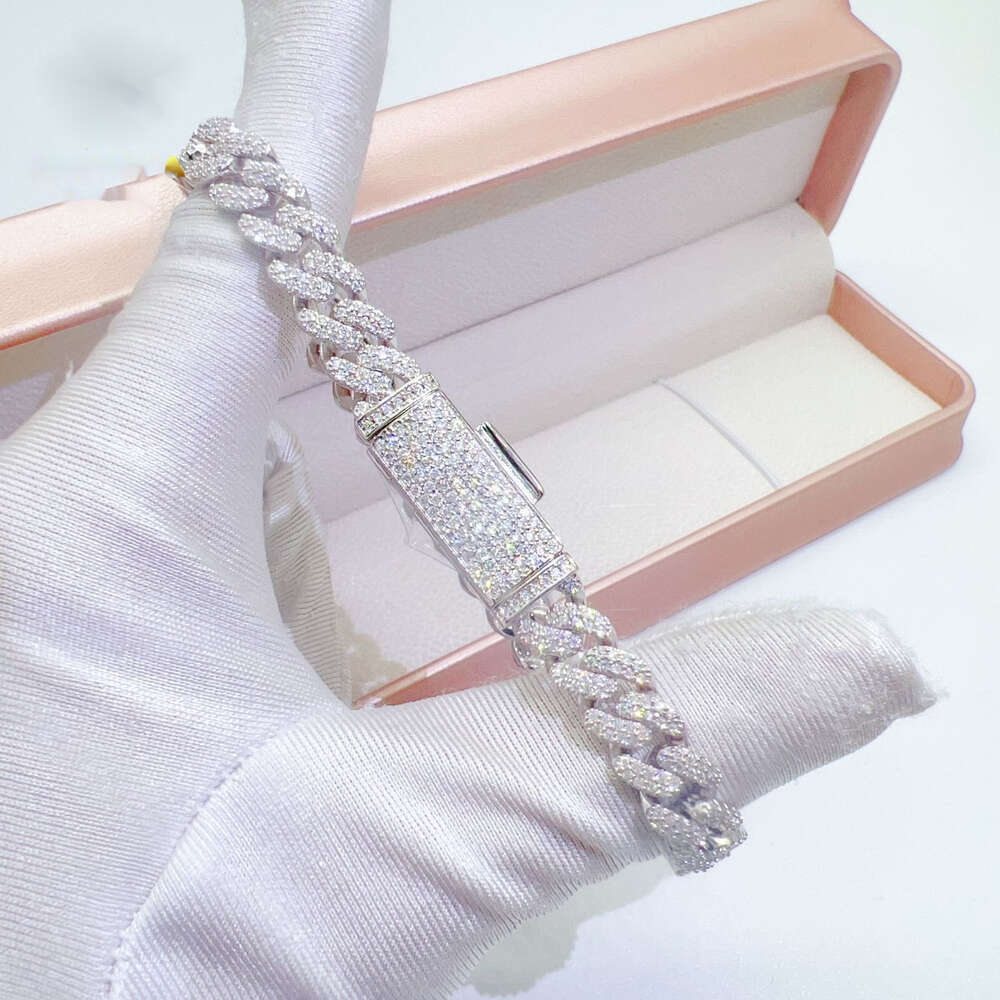 Moissanite necklace 20 years of experience in manufacturing Hip Hop 8mm Double Rowed Stone Necklace Sier moissanite Cubanlink Chain Necklace