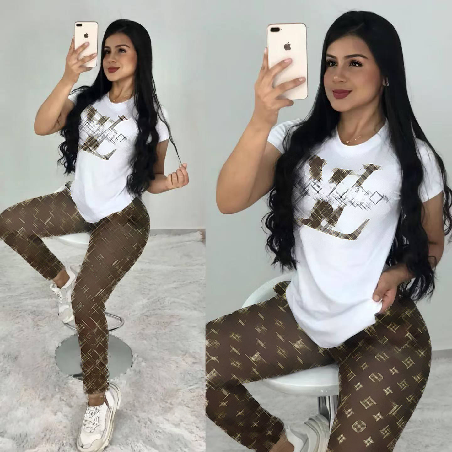 Womens Tracksuits Cotton Tops and Pants Clothing Designer Track Suit Casual Two Piece Set Round Neck Short Sleeve shirts Trousers clothing