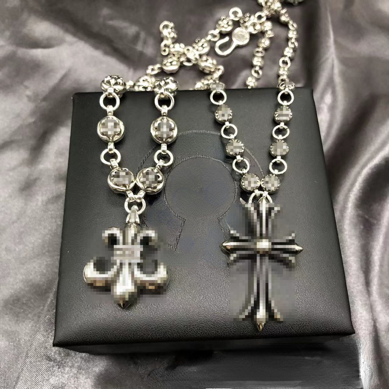 Designer Cross Anchor Necklace S925 Punk Vintage Thai Silver Flower Ball Chain for Male Female