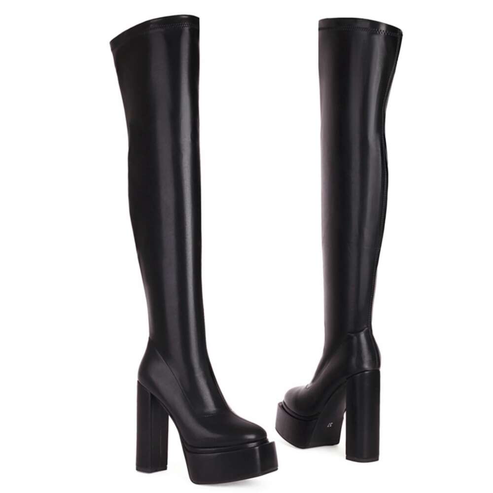 Sexy Over The Knee High Boots Women Platform Red White Black Long Thigh Boot Thick Heels Winter Dance Shoes Lady Large Size 48