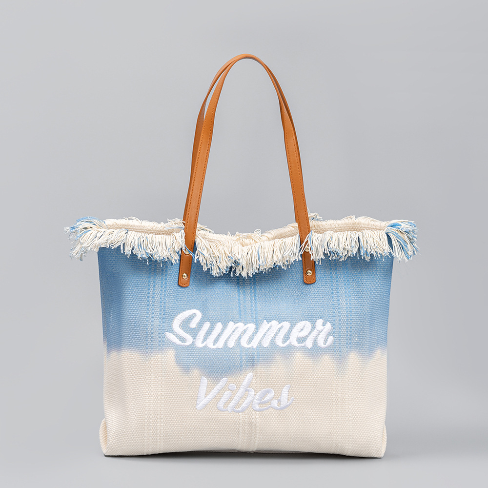 Embroidered tote leisure practical magnetic buckle handbag for seaside vacation underarm bag for women beach single shoulder canvas bag