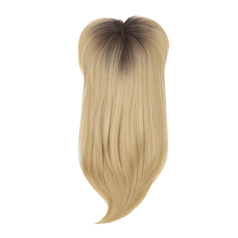 Synthetic Hair Wig Lets Naturally Breathable Ombre Color Curly Eight-character Bangs Brownish-black Color 18inch