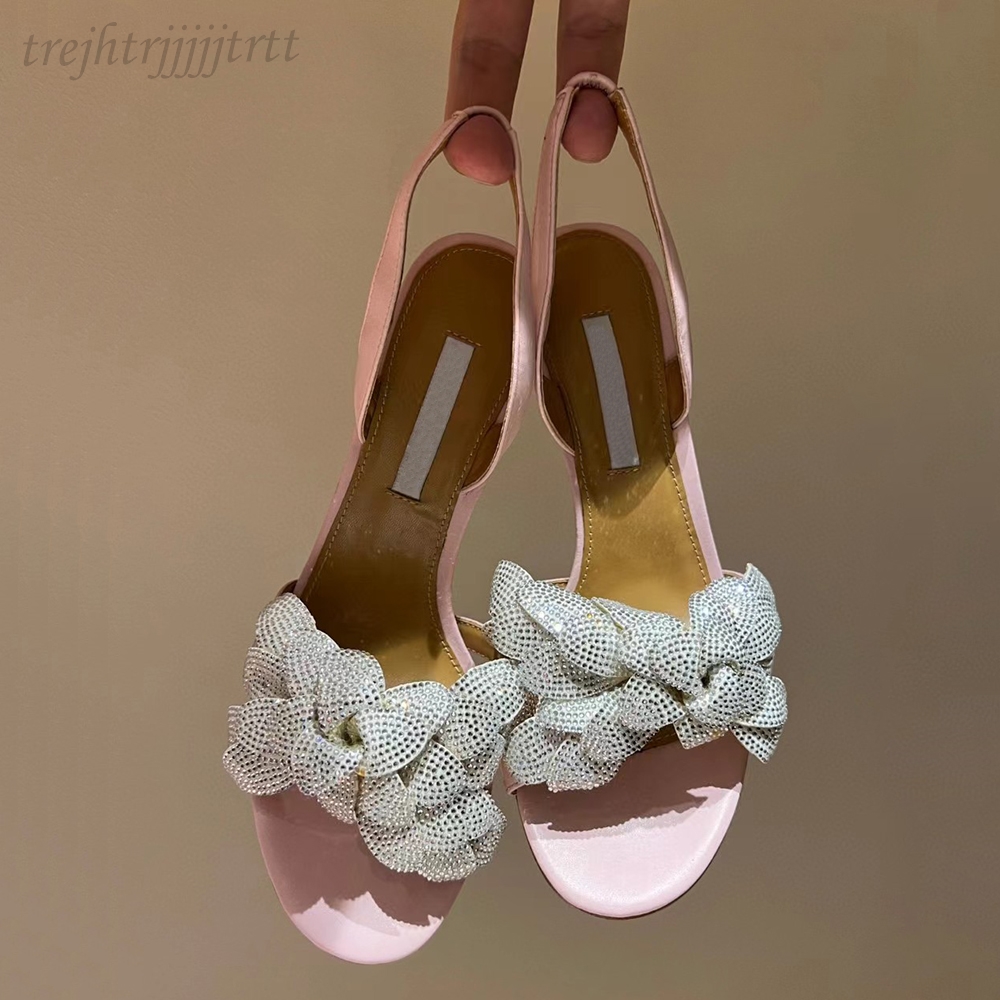 Back Strap stiletto sandals evening shoes Crystal petal decoration pumps women open toe dress shoe Luxury designer high heels factory footwear 35-43 w
