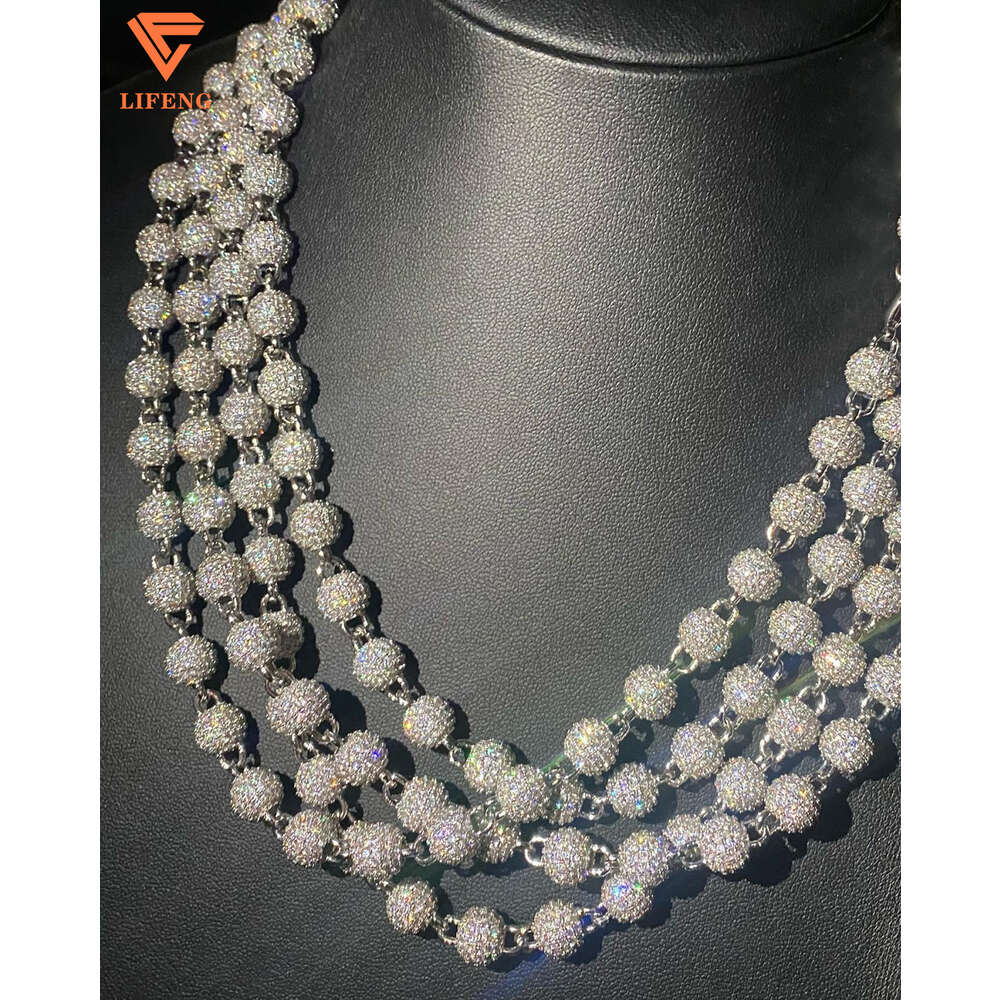 Hip Hop Jewelry Iced Out 925 Sterling Silver Full Moissanite Necklace Bling Round Diamond Ball Chain