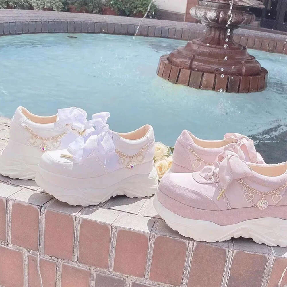 Liz Japanese Heart Shape Rhinestone Pearl Mine Series Thick Bottom Platform Lolita Casual Muffin Sweet Sports Shoes