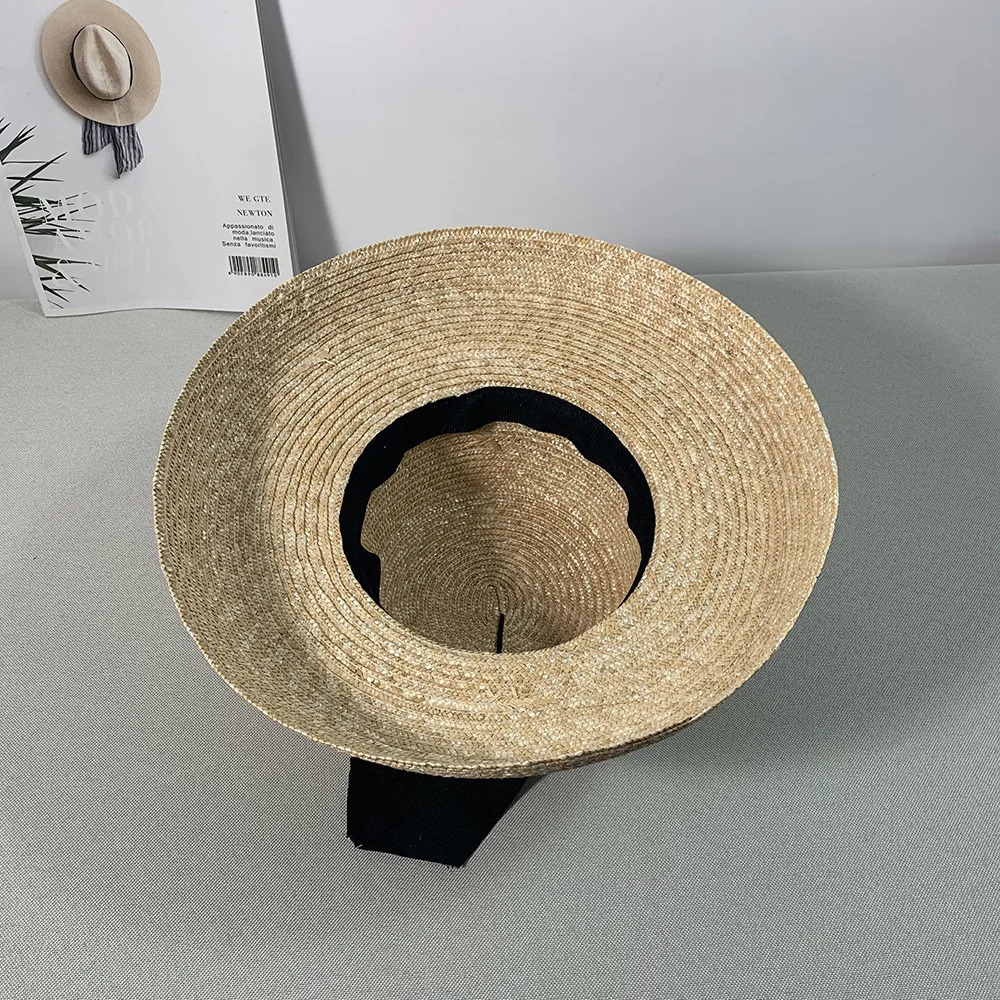 Womens summer big soft top hat straw hat with black and white ribbon lace tie m wide brim sun hat UV protection beach hat cap 240601