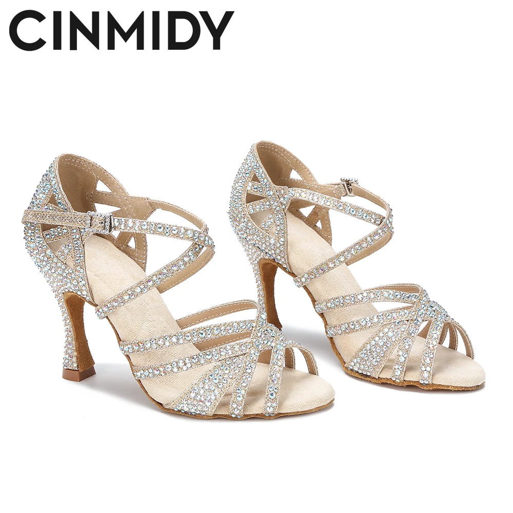 CINMIDY Satin Glitter Dance Shoes Women Rhinestone Latin Dance Shoes Ballroom Dance High Heels Party Shoes Women Wedding Shoes 240607