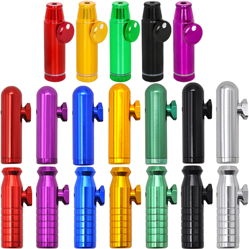 Bullet Snuff Bottle Metal Smoking Pipes Snorter Kit Portable Sniff Pocket Durable Snuffer Mix Color Snort 2 in 1 Saver 3 Styles