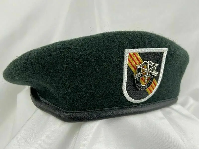 VIETNAM WAR US ARMY 5TH SPECIAL FORCES GROUP Blackish GREEN BERET MILITARY HAT WOOLEN CAP Military REPRO 240603bj