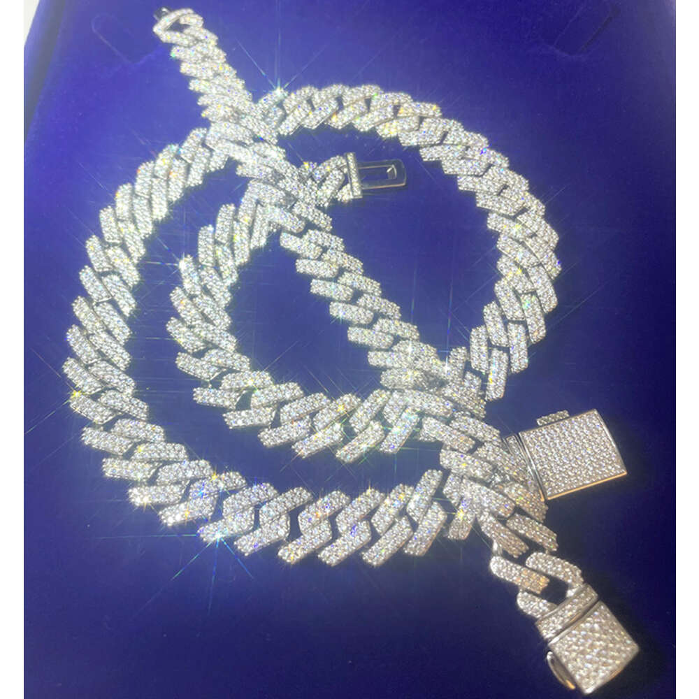 Yu Ying Solid 925 Silver Gold Plated Hip Hop Mens 2rows Cuban Link Chain Gra Moissanite Diamond for Rapper Necklace