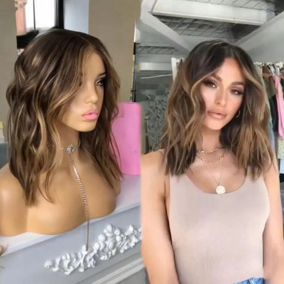 Highlight Brown With Honey Blonde Body Wave Wig 13X4 Transparent Lace Frontal Human Hair Short Bob Wigs For Woman