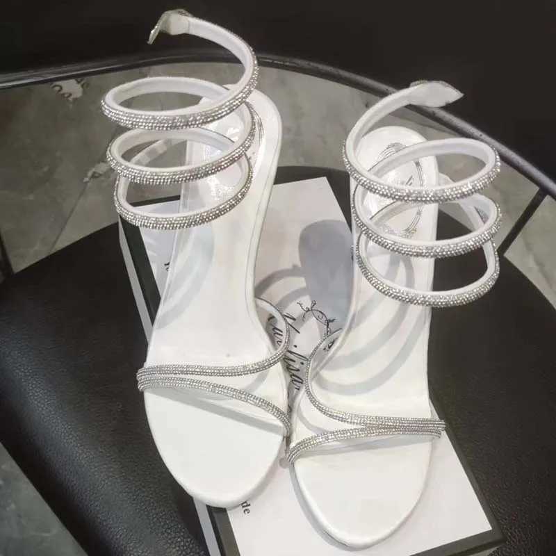 Rhie Toe Open Crystal Eilyken Woman Sandals Design Sexy Thin High Heels Party Prom Shoes Fashion Ankle Strap Pu