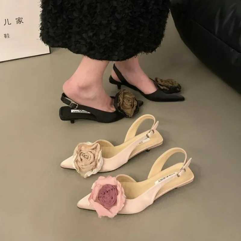 wer Elegant Women New Designer Satin Mule Shoes Summer Pointed Toe Pumps Low Heel wers Sgback Sandals Fema